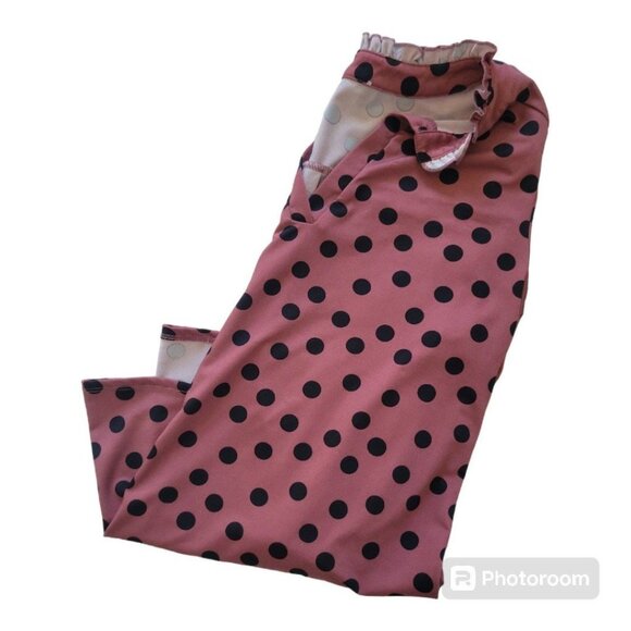 Womens Perception Conception 3/4 Sleeve Maroon & Black Polka Dot Ruffled Blouse - Picture 6 of 9